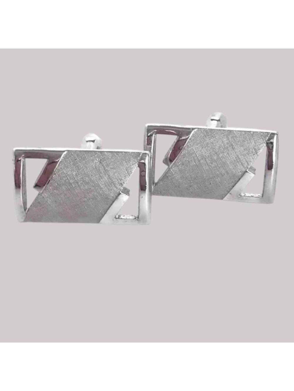 Vintage Swank Cufflinks: Etched Silvertone Metal, Mid Century Mens Accessory